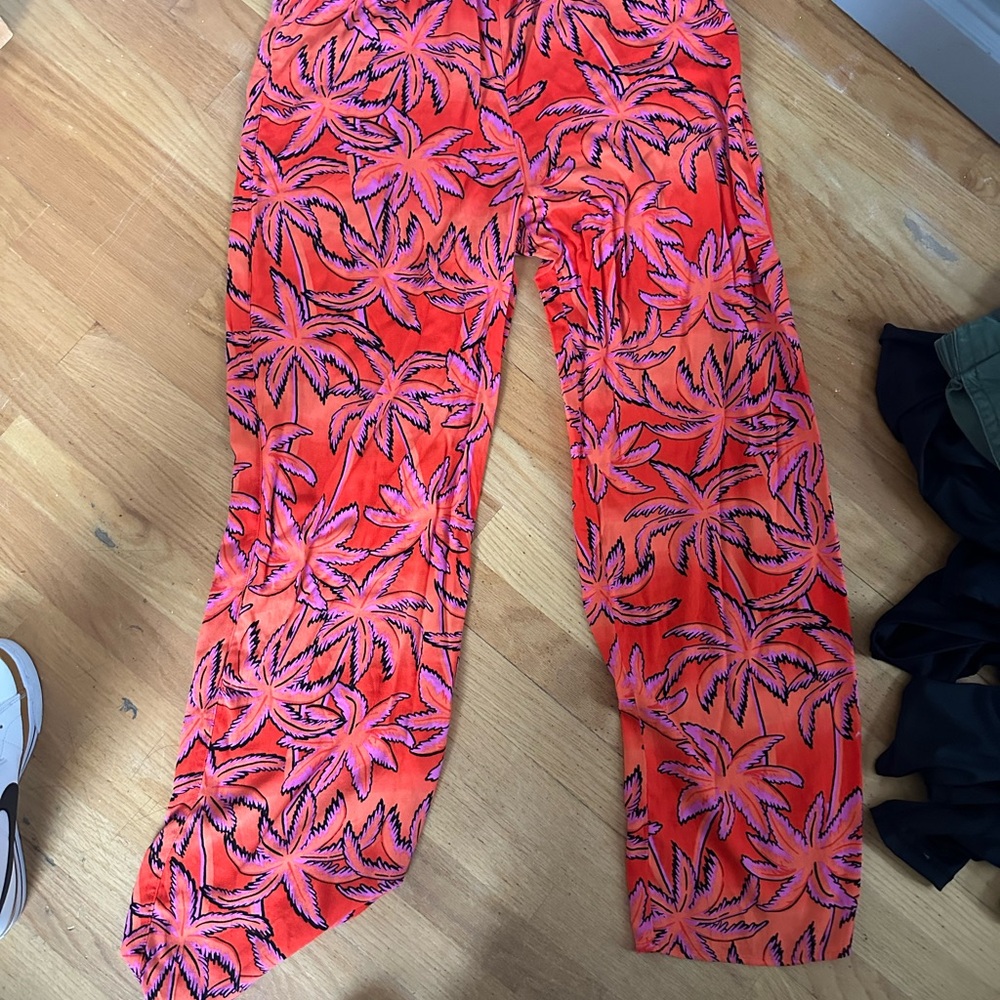 New JCPenney Red and Pink Wide Leg Pants